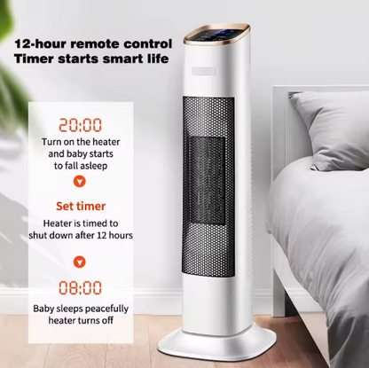 PTC Ceramic Tower Fan Heater with Digital Display Auto Oscillation and 2 Heat Settings